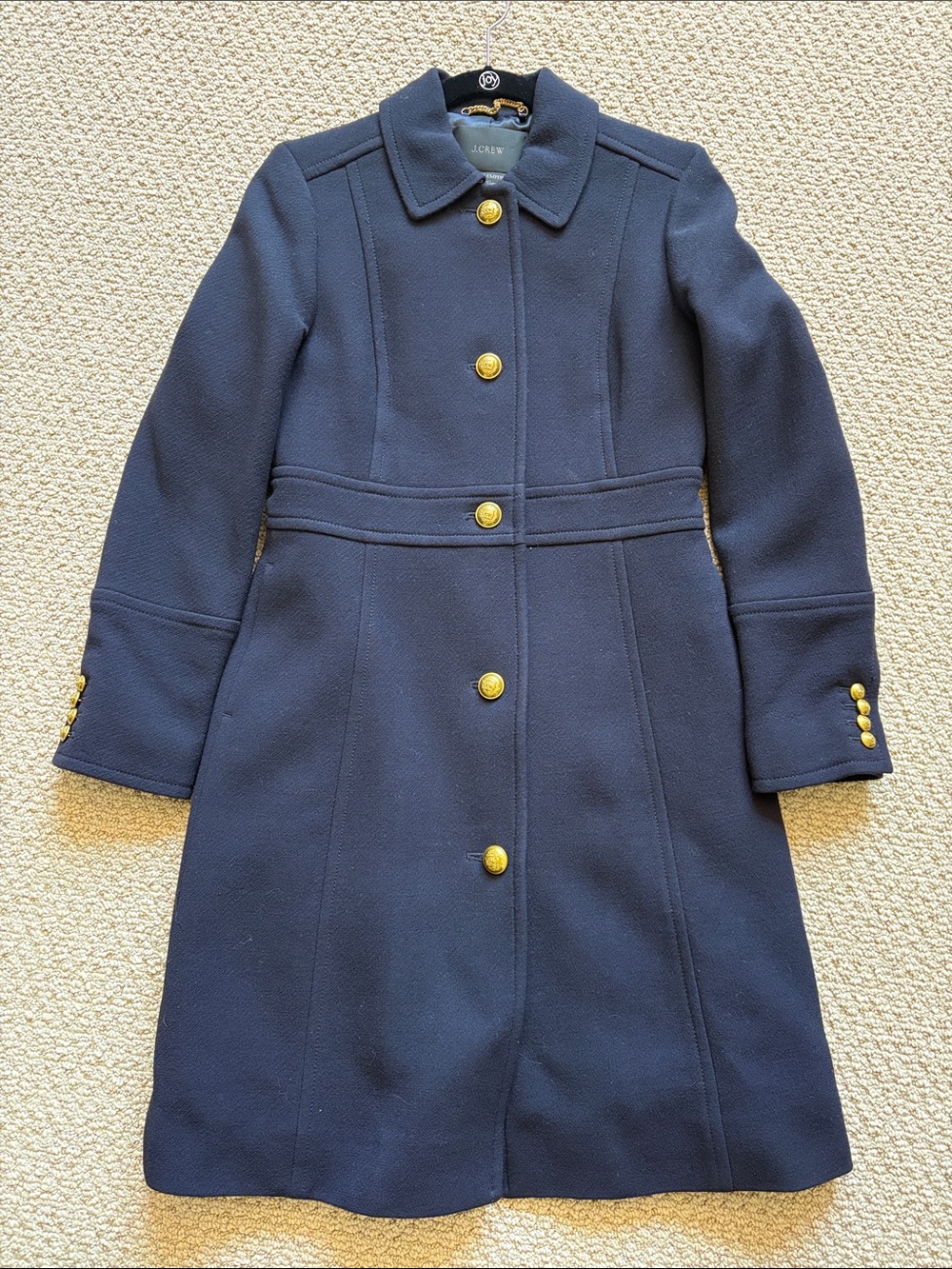 J. Crew Girls' Navy Wool-Blend Military Coat with Gold Buttons